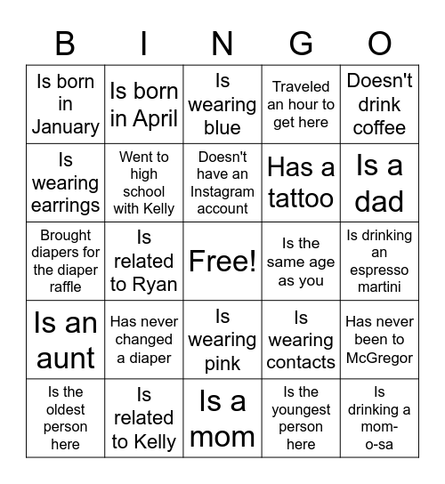 Find The Guest Who.... Bingo Card