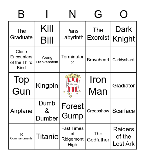 Popcorn & a Movie Bingo Card