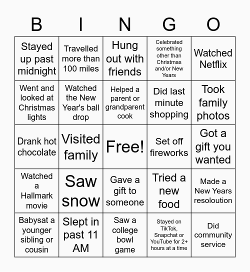 Christmas Break Icebreaker Bingo Card