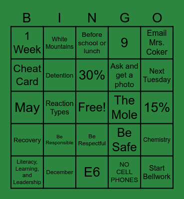 Second Semester- Syllabus Review Bingo Card