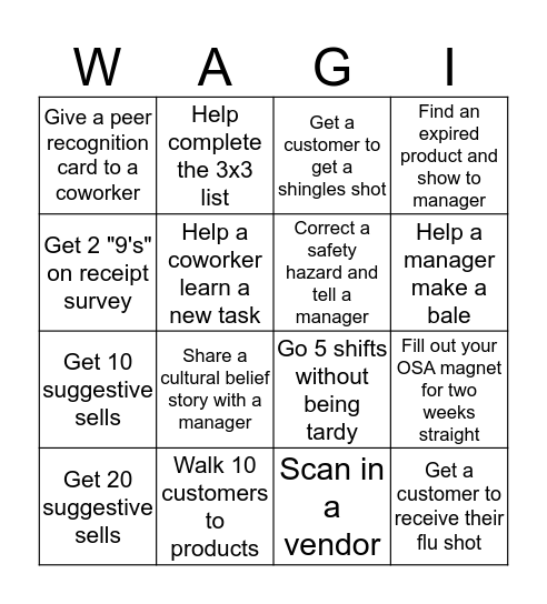 WAGI Bingo Card