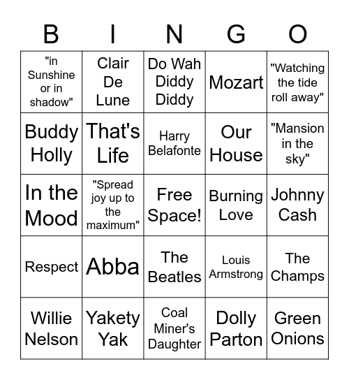 MUSIC BINGO Card