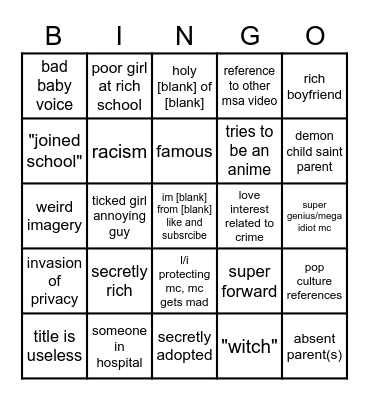 MSA Bingo Card