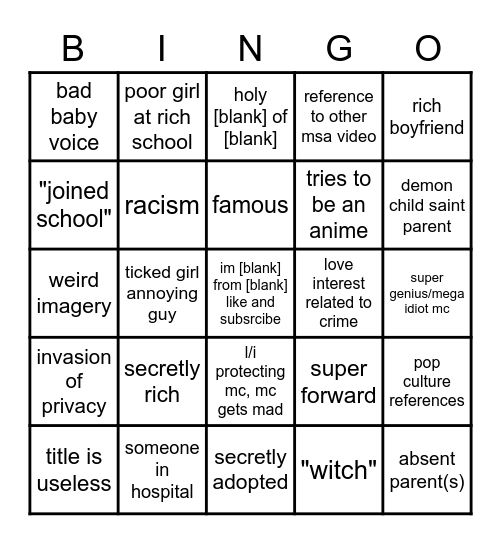 MSA Bingo Card