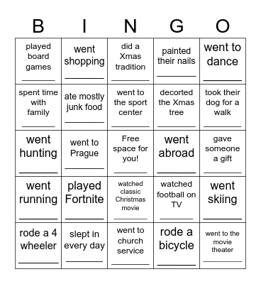 Find someone who-- Christmas Break Bingo Card