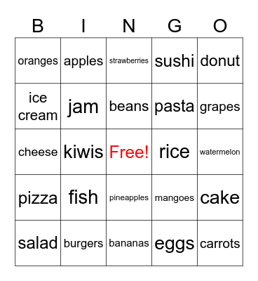 Food Bingo Card