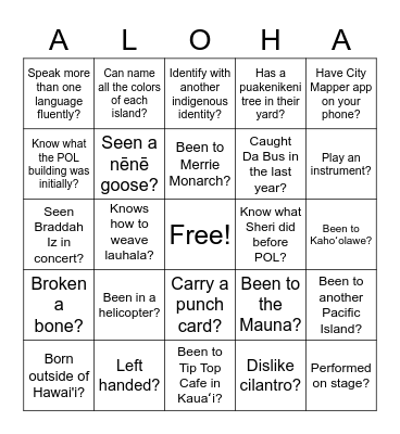 Staff Scavenger Hunt Bingo Card