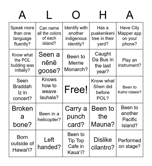 Staff Scavenger Hunt Bingo Card