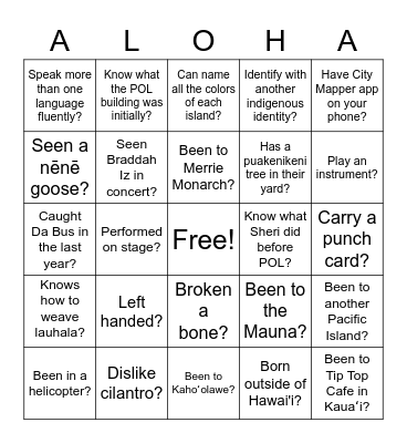 Staff Scavenger Hunt Bingo Card