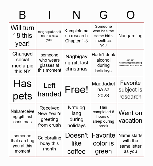 Human Bingo New Year Edition Bingo Card