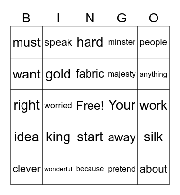 The King's New Suit Bingo Card