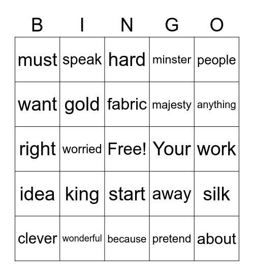 The King's New Suit Bingo Card