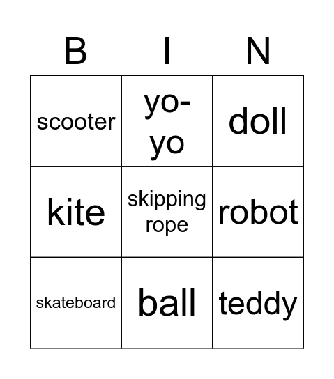 toys Bingo Card