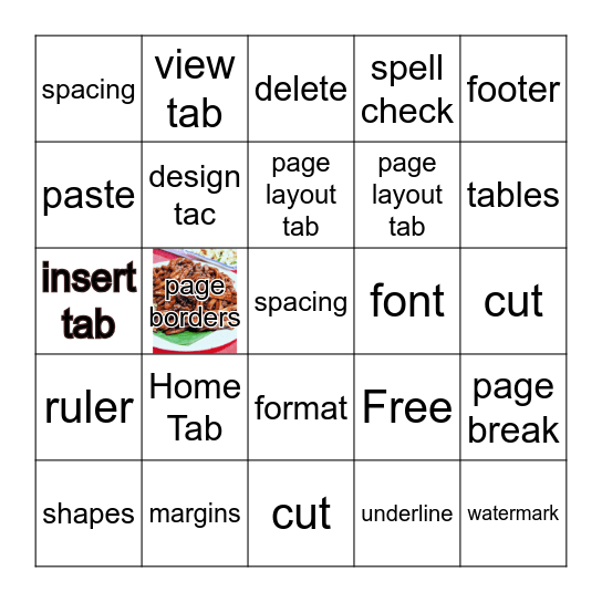 Microsoft Word  Bingo Card