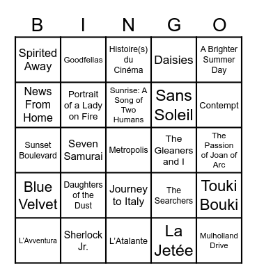 100 Best Films of All Time Bingo Card