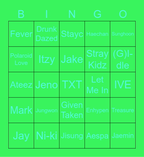 JONGIN Bingo Card