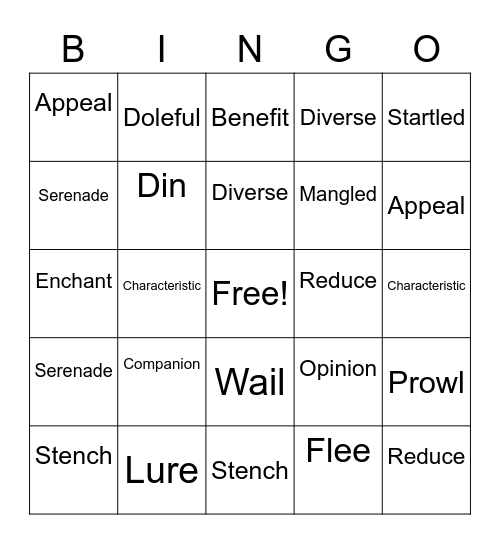 Workshop Vocabulary Bingo Card