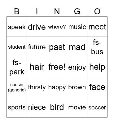 ASL 1 Review Bingo Card