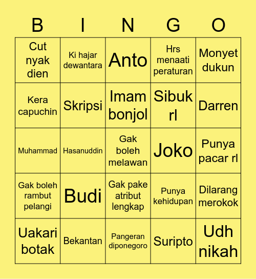 Mekel Bingo Card
