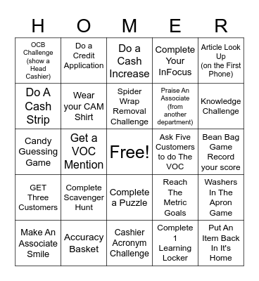 Cashier Appreciation Month Bingo Card