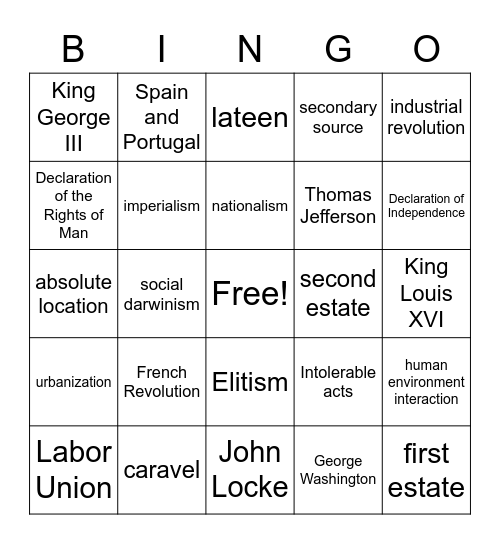 Units 1-6 Vocabulary Bingo Card