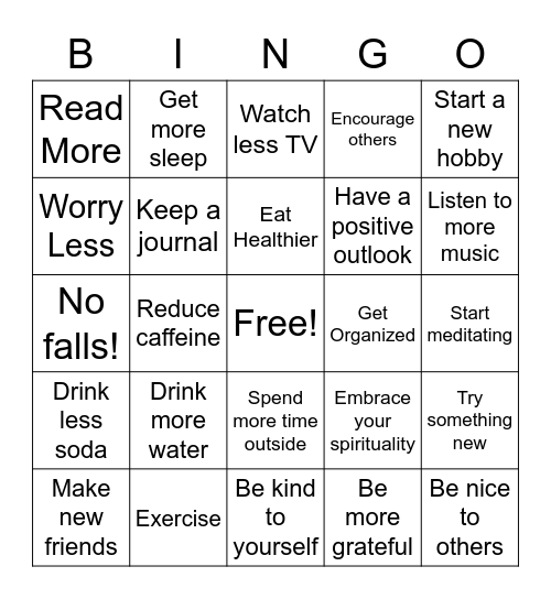 New Year's Resolution BINGO Card