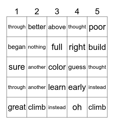 List 8 Bingo Card