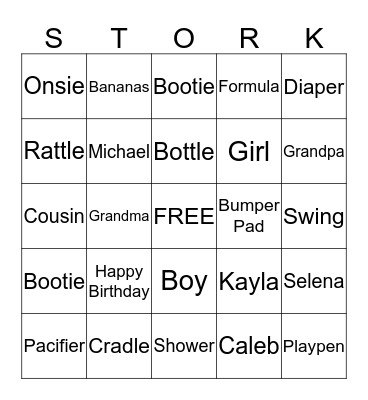 Baby Shower Bingo Card