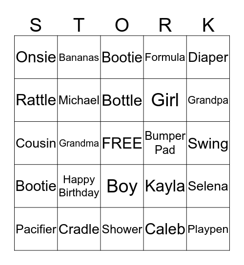 Baby Shower Bingo Card