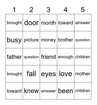 List 9 Bingo Card