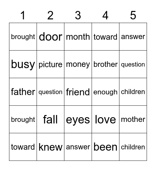 List 9 Bingo Card