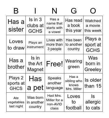 Getting to Know You Bingo Card