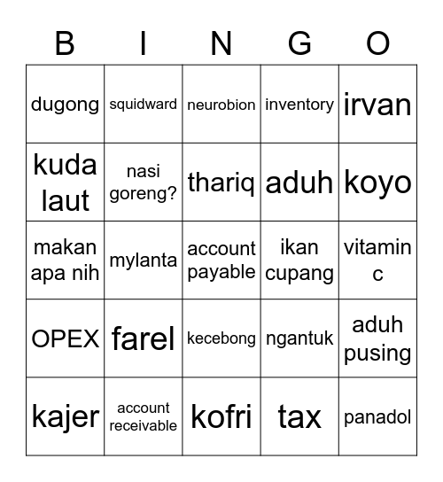 punya oliv Bingo Card