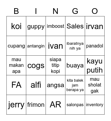 Untitled Bingo Card