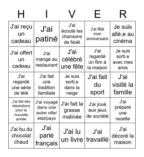 Les vacances d'hiver Bingo Card