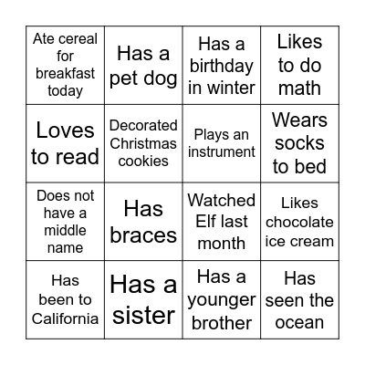 Getting to Know You Bingo Card