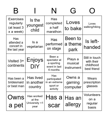 Icebreaker Bingo Card