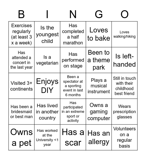 Icebreaker Bingo Card