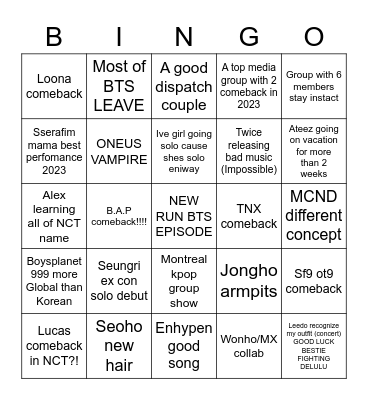 Kpop 2023 impossible edition Bingo Card
