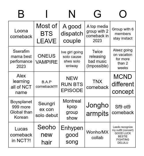 Kpop 2023 impossible edition Bingo Card