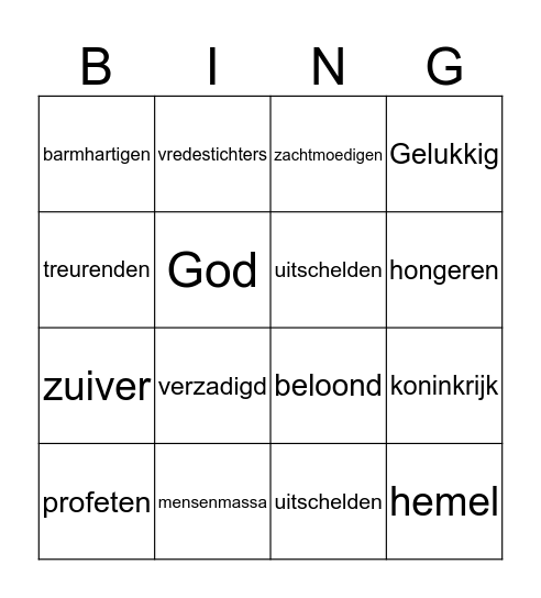 kinderkerk bingo Card