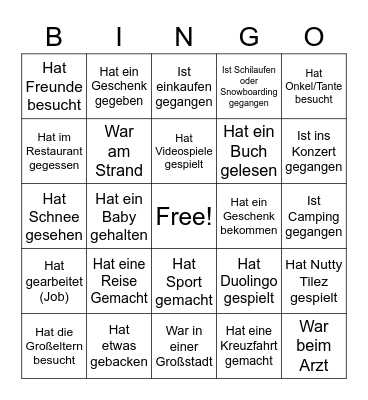 Class Survey BINGO Card