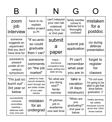 2023 Grad School Bingo Card