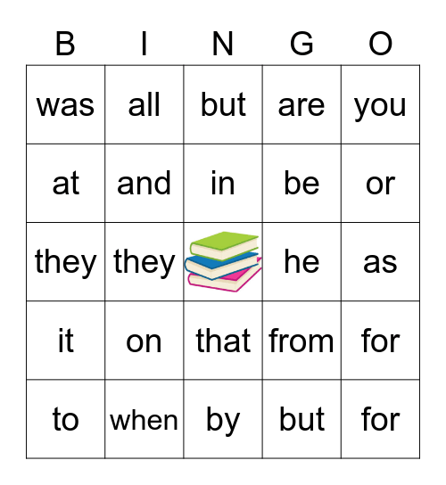 Most Common Words Bingo Card