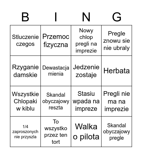 Impreza Bingo Card