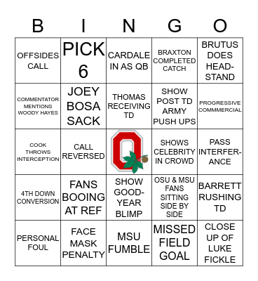 BUCKEYE BINGO Card
