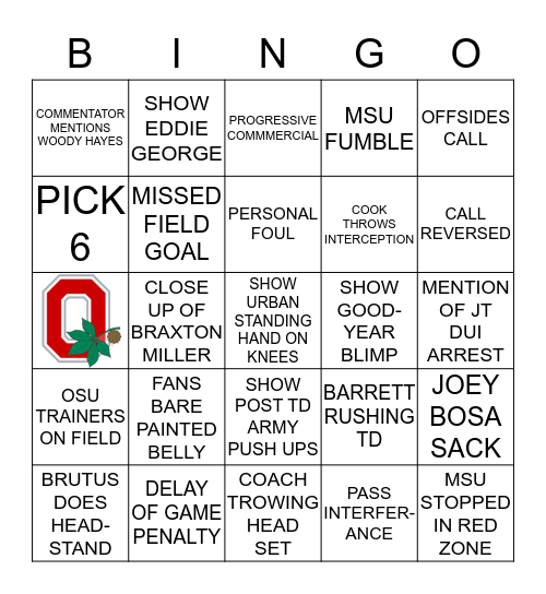 BUCKEYE BINGO 2 Bingo Card