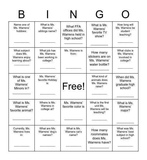 Untitled Bingo Card