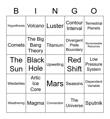 Earth Science Bingo Card