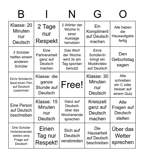 Oberstufen Deutsch Bingo Card